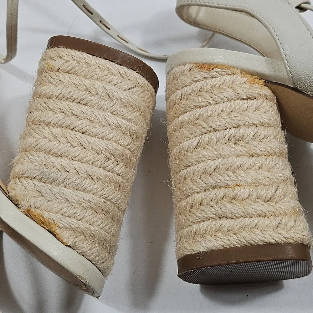 Gibson Latimer Tasha Sheep Leather Cream Ankle Wrap Jute Block Heel Sandal - Picture 15 of 16